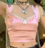 Y2K Pink Crop Tops Egirl милые сладкие женщины летние сексуальные без рукавов.