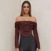 Women's T-Shirt High Quality Summer Women Bodycon Top 2022 Arrivals Y2k Satin Dress Lined Wine Red Long Sleeve Crop Sexy Party ClubWomen's