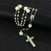 Pendant Necklaces KOMi Religious Gothic Alloy Luminous Beads Rosary Christ Jesus Cross Charms Praying Jewelry Collana R-378Pendant