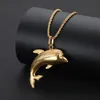 Pendant Necklaces Sparkling Pure Gold Vacuum Plating Charm Dubai Africa Dolphin Necklace For Men Women' JewelryPendant