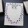 Chains Sterling Silver Natural Red Ruby Zircon Gem Flower Pendant Crystal Leaves Choker Statement Necklace Gorgeous Party JewelryChains Chai