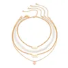 Boho Mehrschichtige Imitationsperlen-Perlen-Halskette Damen 2022 Alphanumerische 1 Gravierte rosa Herz-Anhänger-Halsketten Mädchenschmuck