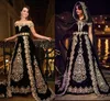 Vestidos de noite de cafta marroquino de veludo preto com capa de capa de renda dourada bordando vestidos de baile de criação de cristal karakou algerien
