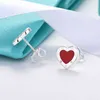ES24 T HOME 925 Weiße Ohrringe Emaille herzförmige Ohrringe einfache Ohrringe Geschenke für Freundinnen