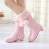 Spot girl boots winter Korean version of the Princess High Heeled Cotton Boots kids sweet fur high kids boots girls LJ201201