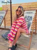 Forefair Stripe Knit Vrouwen Jurk Bodycon Backless Lange Mouw 2022 Vakantie Casual Zomer Groen Y2K Beach Mini Sexy Jurken Party Y220413