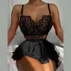 Donne Sexy Lingerie Set Pizzo G-String Perizoma Intimo da notte Tutu Minigonna Reggiseno String 3 pezzi Abito Hot Exotic Nightwear 2022 L220727