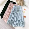 Linen Cotton Pleated Skirt Women Drawstring Elastic High Waist Long Skirts Daily Beach Boho Black White Aline Skirt Faldas Saia 220701