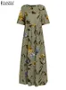 ZANZEA Bohemian Holiday Sundress Summer Women Vintage Floral Printed Short Sleeve Beach Dress Loose Long Vestido Robe Femme 220527