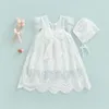 Robes de fille d'été princesse infantile bébé filles robe de baptême volants manches solide dentelle florale dos nœud papillon tutu chapeaux tenuefille