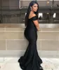 In Stock Black Mermaid Long Bridesmaid Dresses Plus Size Off Shoulder Floor length Garden Maid of Honor Wedding Party Guest Gown BC01214