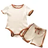 Baby Clothing Summer Solid Kids Toddler Boys Girls Clothes Set Pajamas Cotton Infant Bodysuit + Shorts 2PCS Suit Kids Wear G220509