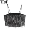 TRAF Women Sexy Mode FRINGING SEQUIN CRUST TANK TOPS Vintage backless dunne riemen vrouwelijke camis mujer 220318