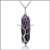 Pendentif Colliers Pendentifs Bijoux Andmade Fil De Cuivre Enveloppé Arbre De Vie Collier Pierre Naturelle Cristal Rose Améthyste P Dhcgs