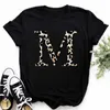 Högkvalitativ anpassad namn Letter Tops Combination Women T-shirts Leopard Printing T-Shirt Teckensnitt A B C D E F G