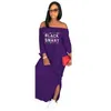 Designer Maxi Robes Pour Femmes Automne Sexy Hors Épaule À Manches Longues Robe Lettre Imprimé Split Dames Plus La Taille Vêtements