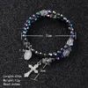 Braccialetti con ciondoli KOMi 6mm Acrilico Doppio strato di perline colorate Bracciale con ciondolo croce Gesù Religioso ortodosso Cattolico Rosario Gioielli GiftChar