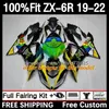 Kawasaki için OEM Fairings Kiti Ninja ZX-6R ZX 636 ZX636 ZX6R 19 20 21 22 22 22 22 22 SOYDAWEWED 6DH.123 ZX 6R ZX-636 2019 2020 2021 2022 Çerçeve 600cc 19-22 Enjeksiyon Kalıp Vücut Karkı Kırmızı Mavisi