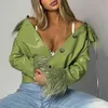 Yiyimiyu Black Pu Leather Jacket Women Turn Down Faux Fur Autumn Winter Green Browes Long Sleeve Fashion Coat Cropped CasuareL220801