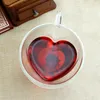 Tazze Piattini Cuore Amore a Forma di Doppia Parete Tazza in Vetro Resistente Kung Fu Tè Latte Tazza di Succo Bicchieri Amante del Caffè RegaloTazze PiattiniTazze