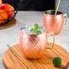 Bicchiere da birra in acciaio inossidabile con moscow mule, oro rosa, argento, rame martellato, bicchieri da bar, bicchieri da bevanda, bicchiere da cocktail