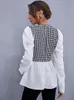 Blouses pour femmes Chemises Femme élégante Chemisier à manches longues 2022 Mode Casual Tops Plaid Patchwork Chemise Blanc Gris S-XL Y2k Esthétique Tissu