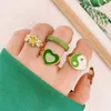 Vintage Golden Heart Ring Sets For Women Fashion Green Multicolor Resin Flower Love Hearts Knuckle Rings Wholesale Jewelry Gifts