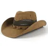 Basker kvinnor män läder västerländsk cowboy hatt sommarmask sombrero hombre mössor med pappa gudfader hattar 2 szie plus sizeberets pros22
