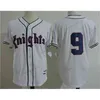 Xflsp Mens Knights 9 Roy Hobbs Gris Blanc Le film naturel Bernard Malamud cousu le film 1839-1939 Maillot de baseball du centenaire