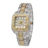 Wristwatches Luxury Square Quartz Diamond Women Dress Watch Gold Ice Iced Out Bling Rhinestone Womens Ladies Crystal Watches Gift