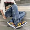 Men's Jeans Men's Loose Washed Men's Oversize Casual Side Embroidery Design Straight Wide Leg Pants Thin Four Seasons Denim