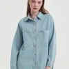 Wixra Women Denim Jacket Loose Wid Down Collar Femme Casual Classic Jeans Colthes Autumn AllMatch Outwear Coats 220722