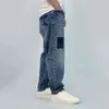 ماركة جينز للرجال العلامة التجارية للأزياء الخريف والشتاء الجينز الجينز الجديد شخصية الموضة ثقب الموضة رقعة فضفاضة سراويل مستقيمة براعة 7qlr