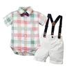 Set di abbigliamento set di vestiti per gentiluomini per neonati set estivo per una camicia bianca per bambini con pantaloncini per sospensione con fiocrona