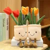 35cm Lifelike Tulip Succulent Plants Plush Stuffed Decoration Toy Soft Bookshelf Decor Doll Potted Flowers Pillow for Girls Gift 220531