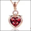 Pendant Necklaces Valentine Ladies Red Garnet Heart Crystal Necklace Luxury Girl Jewelry Chain Drop Delivery 2021 Pendant Dhseller2010 Dhssc