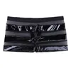 Cuecas IEFiEL Masculino Mens Lingerie Wetlook Faux Leather Mesh Patchwork Stripe Baixo Rise Boxer Shorts Roupa Interior Sexy Cuecas Cuecas