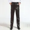 Herenbroek bruine heren luxe koeienhuid echte lederen broek plus size losse echte man ritssluiting cowhide motorcycle rijbroekenbroeken's