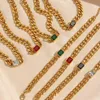 2022 Nuova catena cubana alla moda a pendente zircone zircone a pendente 18k oro collana in acciaio e set di braccialetti