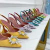 Designer Sandals High Heels Amina Muaddi Pumpar Begum Bow Crystal-embelled Buckle Pointed Toesl Sunflower Sandal Summer Footwear 10cm Dinner Dress Shoes No359