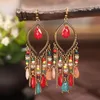 Dangle & Chandelier Bohemian Antique Gold Plated Long Water Drop Tassel Earrings For Women Vintage Colorful Geometric JewelryDangle Farl22