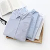 Women's Blouses & Shirts Brand Women's Cotton Oxford Shirt 2022 Autumn Woman Beautiful Casual Tops And Blouse Lady White Blue Striped Cl