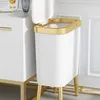Goldener Luxus-Mülleimer mit großem Fassungsvermögen, 15 l, für Küche und Badezimmer, kreativer Highfoot Pushtype-Mülleimer aus Kunststoff mit Deckel 220618