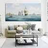 Classic Boat Canvas Painting Modern Landscape Poster Print Abstract Seascape Oil Painting on Canvas Wall Picture for Living Room Home Decorative