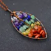 Leaf Reiki Healing Stones Necklaces 7 Chakra Crystal Tree of Life Colorful Natural Gemstone Leaves Pendulum Pendant Necklace for Women Gifts