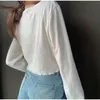 Women's Blouses & Shirts JMPRS Sexy V-Neck Women Crop Top Fashion Summer Thin Button Up Sweet Hollow Out White Casual Korean Loose Tops 2022