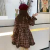 Casual jurken Mori Girl Ruffles jurk Japanse lolita vrouwen lente cosplay kostuum retro plaid wilde dagelijkse licht boog dresscasual