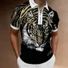 Men's Polos Bear Shirts Men 2022 3d Animal Print Shirt Russia Zipper Poloshirt Hip Hop Casual Short Sleeve Mens Clothing StreetwearMen's Men