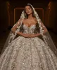 Ближний Восток Королевское бальное платье Свадебные платья Милая с цветочными кружевными аппликациями и блестками Puff Свадебные платья принцессы Long Tain Дубай Арабский Vestidos De Novia CL0778