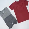 Kadın Trailtsits Yoga Çıkış Yüksek Bel Koşu Güçlü Streç Katı Fitness T-Shirt Takım Sakinsiz Kalça Kaldırma Üstleri